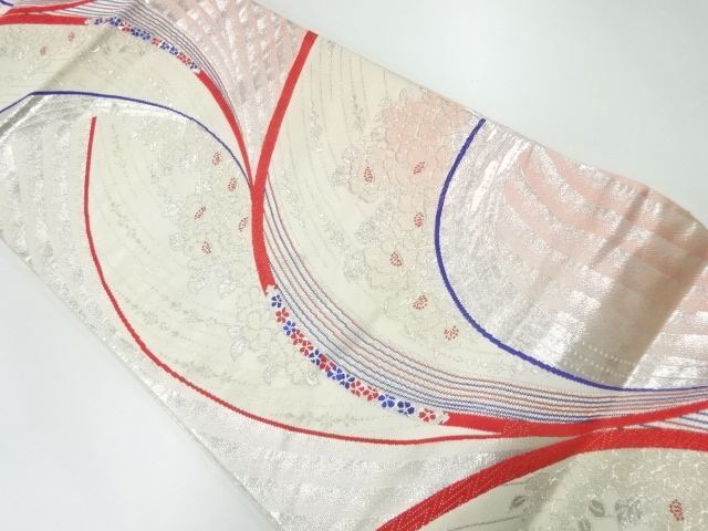 草花模様織出し袋帯